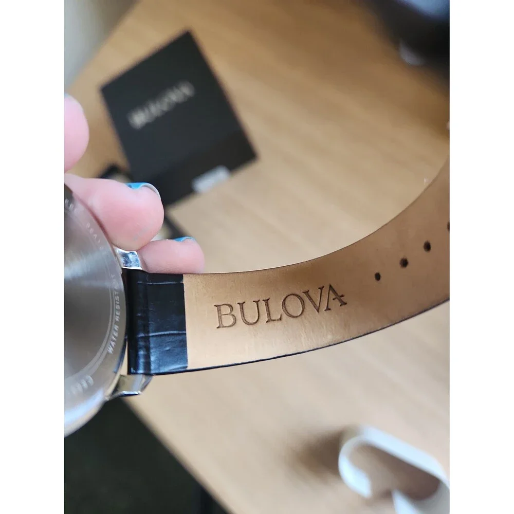 Bulova Black Leather Strap Watch w/ Original Box